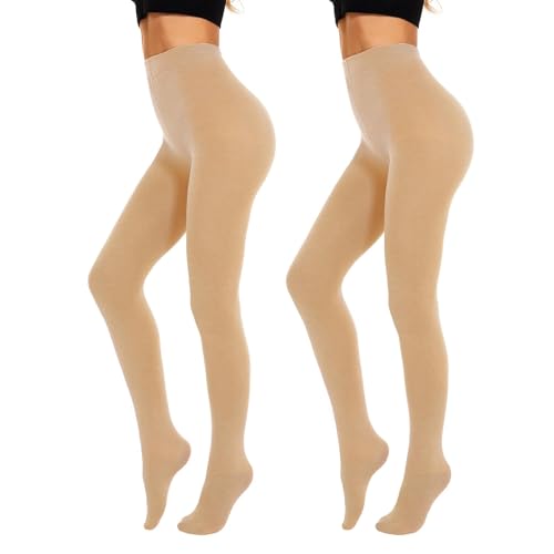 Durio Thermo Strumpfhose Damen gefüttert 1/2 Paar Winter fleece thermo strumpfhosen für Damen extra warm Thermo leggins für damen Dunkle Hautfarbe 2 Paar M von Durio