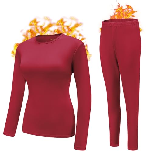 Durio Thermo-Unterwäsche Damen Winter extra warm,Atmungsaktiv und Thermowäsche Set,Damen Warme Unterwäsche für zu Hause und Sport im Herbst Winter A-Rot 2XL von Durio