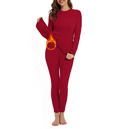 Durio Thermo-Unterwäsche Damen Winter extra warm,Atmungsaktiv und Thermowäsche Set,Damen Warme Unterwäsche für zu Hause und Sport im Herbst Winter A-Rot XL von Durio