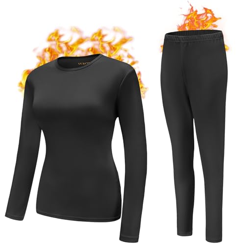 Durio Thermo-Unterwäsche Damen Winter extra warm,Atmungsaktiv und Thermowäsche Set,Damen Warme Unterwäsche für zu Hause und Sport im Herbst Winter A-Schwarz L von Durio