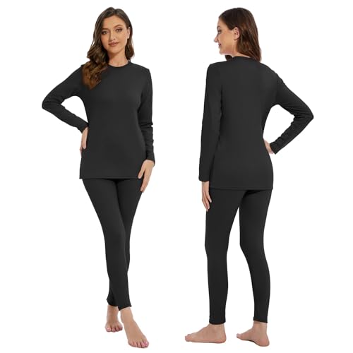 Durio Thermo-Unterwäsche Damen Winter extra warm,Atmungsaktiv und Thermowäsche Set,Damen Warme Unterwäsche für zu Hause und Sport im Herbst Winter A-Schwarz L von Durio