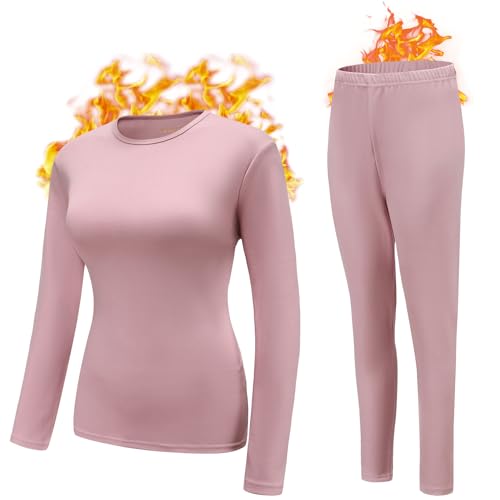 Durio Thermo-Unterwäsche Damen Winter extra warm,Atmungsaktiv und Thermowäsche Set,Damen Warme Unterwäsche für zu Hause und Sport im Herbst Winter Rosa 2XL von Durio