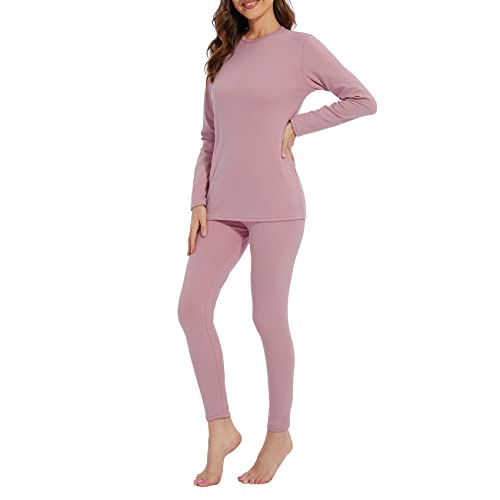 Durio Thermo-Unterwäsche Damen Winter extra warm,Atmungsaktiv und Thermowäsche Set,Damen Warme Unterwäsche für zu Hause und Sport im Herbst Winter Rosa 2XL von Durio
