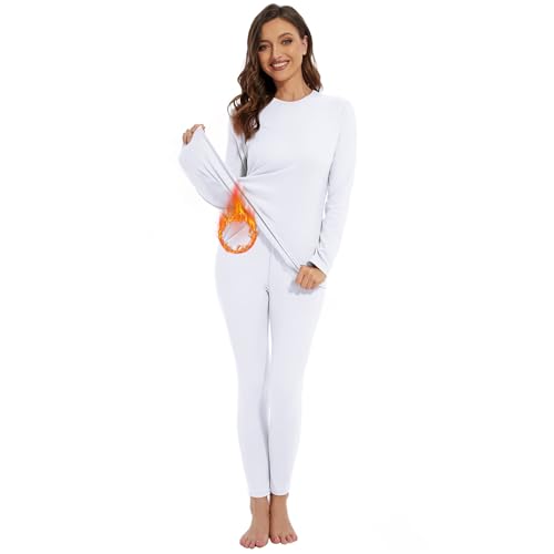 Durio Thermo-Unterwäsche Damen Winter extra warm ,Atmungsaktiv und Thermowäsche Set ,Damen Warme Unterwäsche für zu Hause und Sport im Herbst Winter Weiß L von Durio