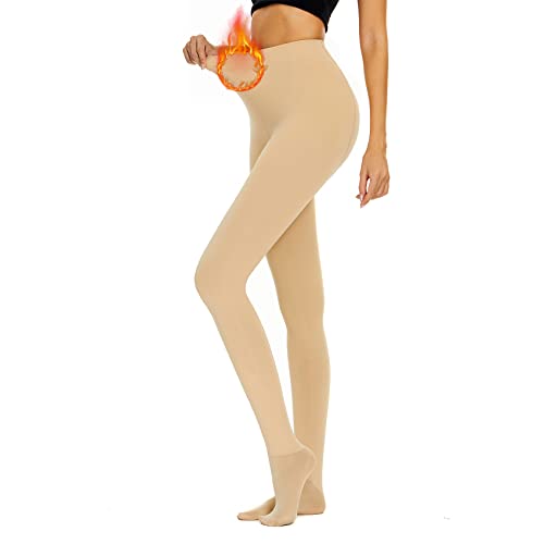Durio Thermo Strumpfhose Damen Dicke Plüschstrümpfe Gefütterte Strumpfhose Damen Thermo Leggings Damen Fleece Pantyhose Strumpfhosen Damen Winter Hautfarbe-1 L von Durio