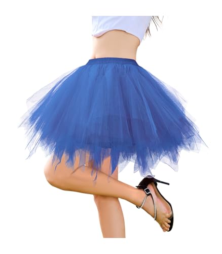 Durio Tüllrock Damen Tütü Rock 50er Rockabilly Tüll Minirock Cosplay Party Karneval Kostüm Halloween Blau von Durio
