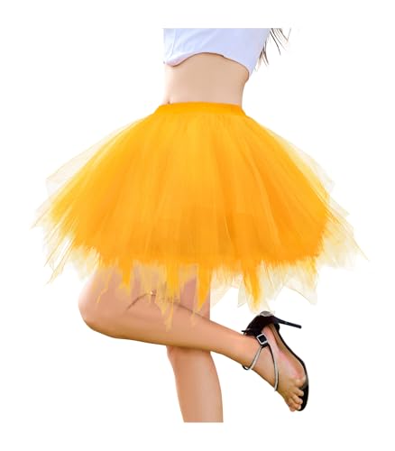 Durio Tüllrock Damen Tütü Rock 50er Rockabilly Tüll Minirock Cosplay Party Karneval Kostüm Halloween Gelb von Durio