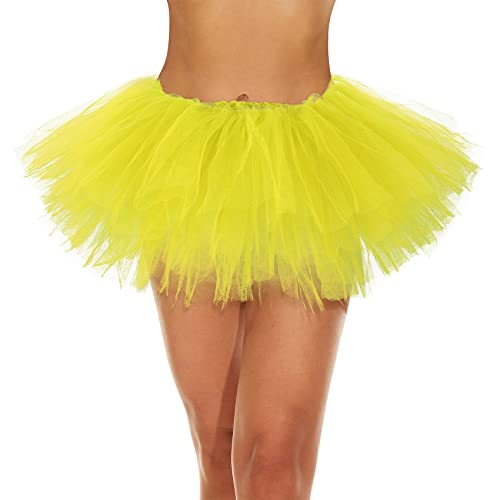 Durio Karneval Kostüm Tutu Rock Tüllrock 50er Vintage Unterrock Kurze Ballet Tanzrock Petticoat für Karneval Party Gelb Einheitsgröße von Durio