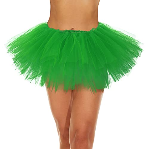 Durio Karneval Kostüm Tutu Rock Tüllrock 50er Vintage Unterrock Kurze Ballet Tanzrock Petticoat für Karneval Party Grün Einheitsgröße von Durio