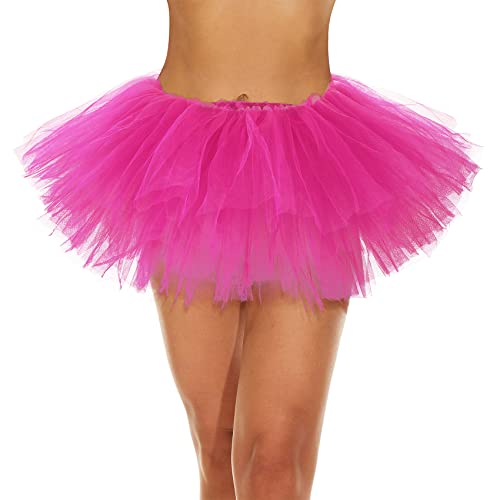 Durio Karneval Kostüm Tutu Rock Tüllrock 50er Vintage Unterrock Kurze Ballet Tanzrock Petticoat für Karneval Party Rosarot Einheitsgröße von Durio