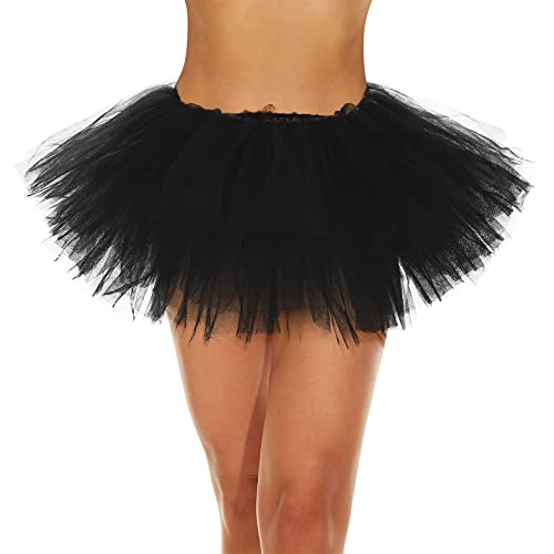 Durio Karneval Kostüm Tutu Rock Tüllrock 50er Vintage Unterrock Kurze Ballet Tanzrock Petticoat für Karneval Party Schwarz Einheitsgröße von Durio