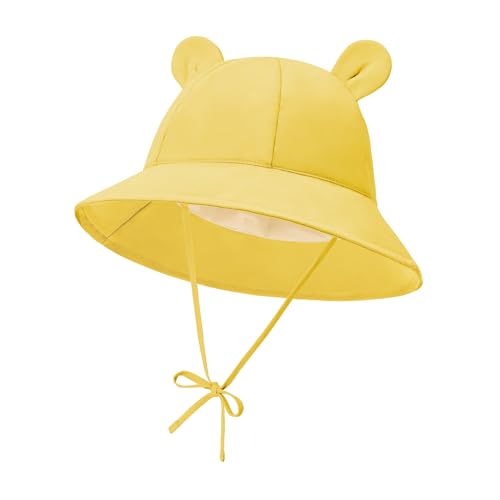 Durio Unisex Baby Kleinkinder Sonnenhut Kappe Mütze Fischerhut Strandhut Kinder Baby Mädchen Jungen Sommerhut UV Schutz UPF 50+ Gelb 6-12 Monate von Durio