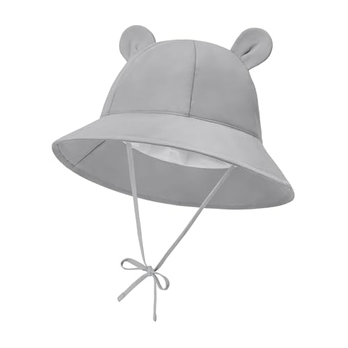 Durio Unisex Baby Kleinkinder Sonnenhut Kappe Mütze Fischerhut Strandhut Kinder Baby Mädchen Jungen Sommerhut UV Schutz UPF 50+ Hellgrau 6-12 Monate von Durio
