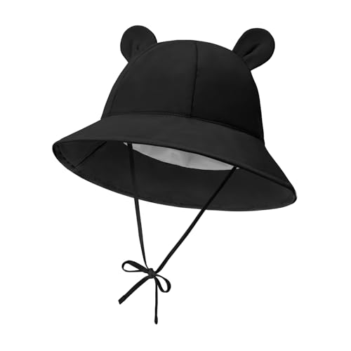 Durio Unisex Baby Kleinkinder Sonnenhut Kappe Mütze Fischerhut Strandhut Kinder Baby Mädchen Jungen Sommerhut UV Schutz UPF 50+ Schwarz 6-12 Monate von Durio