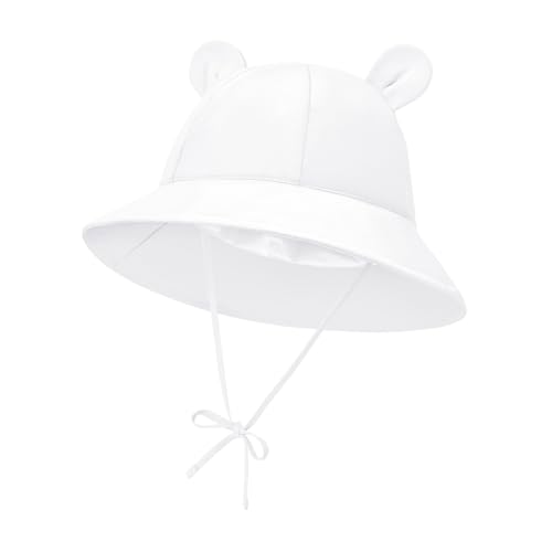 Durio Unisex Baby Kleinkinder Sonnenhut Kappe Mütze Fischerhut Strandhut Kinder Baby Mädchen Jungen Sommerhut UV Schutz UPF 50+ Weiß 3-6 Monate von Durio
