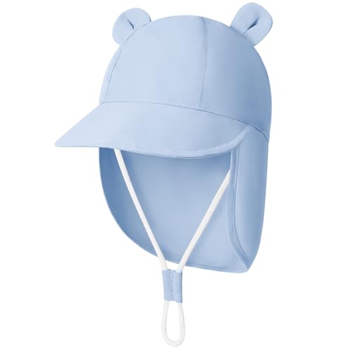 Durio Unisex Schirmmütze Kinder mit Nackenschutz Baby Sonnenhut UV SPF50+ mit Ohrentraum-Design Kleinkind Sommermütze für Mädchen Jungen Blau 12 Monate-24 Monate von Durio