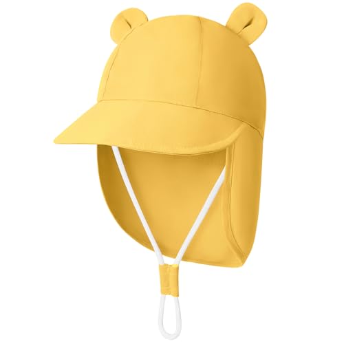 Durio Unisex Schirmmütze Kinder mit Nackenschutz Baby Sonnenhut UV SPF50+ mit Ohrentraum-Design Kleinkind Sommermütze für Mädchen Jungen Gelb 6 Monate-12 Monate von Durio