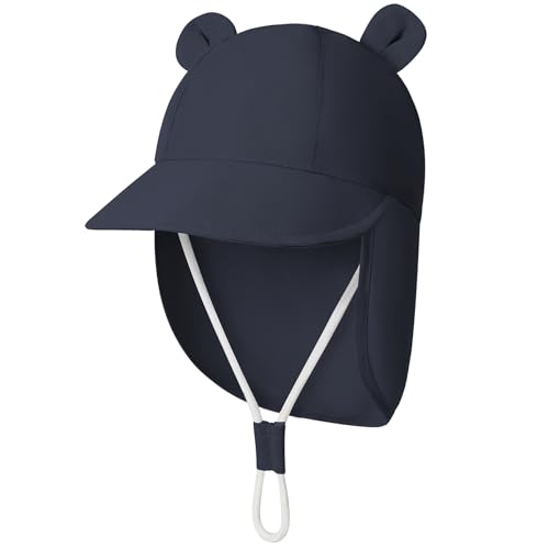 Durio Unisex Schirmmütze Kinder mit Nackenschutz Baby Sonnenhut UV SPF50+ mit Ohrentraum-Design Kleinkind Sommermütze für Mädchen Jungen Marineblau 2 Jahre-4 Jahre von Durio