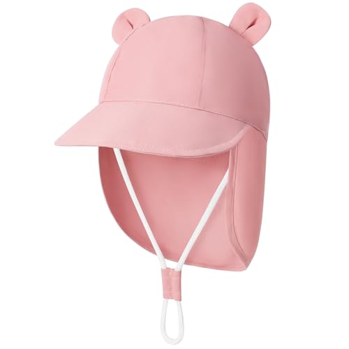 Durio Unisex Schirmmütze Kinder mit Nackenschutz Baby Sonnenhut UV SPF50+ mit Ohrentraum-Design Kleinkind Sommermütze für Mädchen Jungen Rosa 12 Monate-24 Monate von Durio