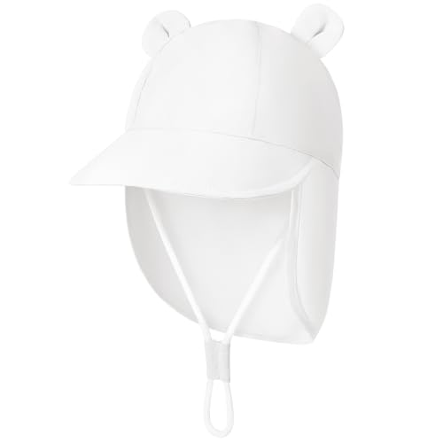 Durio Unisex Schirmmütze Kinder mit Nackenschutz Baby Sonnenhut UV SPF50+ mit Ohrentraum-Design Kleinkind Sommermütze für Mädchen Jungen Weiß 12 Monate-24 Monate von Durio
