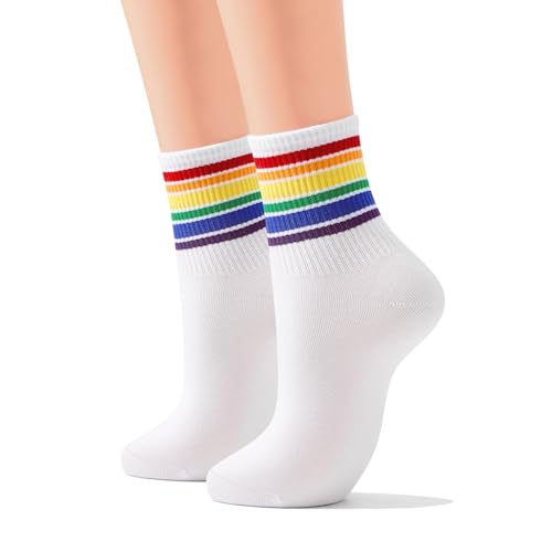 Durio Unisex Socken mit Regenbogen Muster LGBTQ Socken Stolz Sportsocken Gestreifte Regenbogen für Herren und Damen von Durio