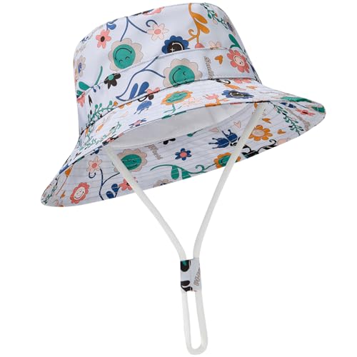 Durio Unisex Sonnenhut Kinder UV Schutz 50 Fischerhut Kinder Baby Mütze Verstellbar Sommerhut für Mädchen Jungen SmileyWorld® Grau 2 Jahre-4 Jahre von Durio