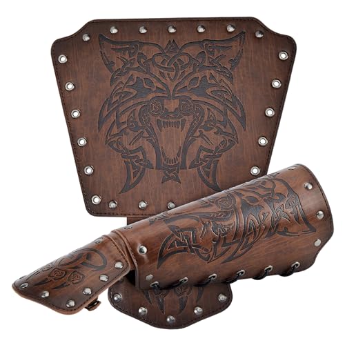 Durio Wikinger Handschuh Mittelalter Vintage Kunstleder Armschutz Ritter Armschienen LARP Halloween Kostüm Wikinger Kleidung von Durio