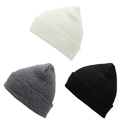 Durio Winter Beanie Mütze Wintermütze Herren Damen Unisex Strickmütze Laufmützen Einheitsgröße 3er Set Schwarz Weiß u. Grau von Durio