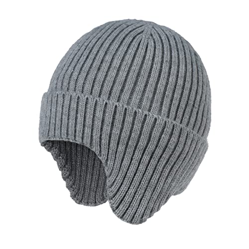 Durio Wintermütze mit Ohrenklappen für Jungen und Mädchen Strickmütze Earflap Beanie Unisex Grau 0-2 Jahre (Tag Size S) von Durio