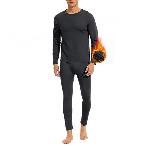 Durio gefüttert thermounterwäsche Herren Soft & warm Winter funktionsunterwäsche Innenfleece atmungsaktive Set für männer ski Outdoor Sport Geeignet für -5 bis -5 °C Wetter Dunkelgrau M von Durio