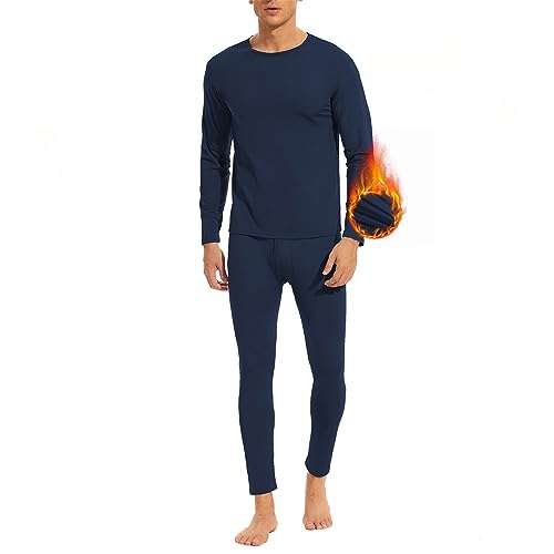 Durio gefüttert thermounterwäsche Herren Soft & warm Winter funktionsunterwäsche Innenfleece atmungsaktive Set für männer ski Outdoor Sport Geeignet für -5 bis -5 °C Wetter Navyblau 2XL von Durio