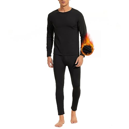 Durio gefüttert thermounterwäsche Herren Soft & warm Winter funktionsunterwäsche Innenfleece atmungsaktive Set für männer ski Outdoor Sport Geeignet für -5 bis -5 °C Wetter Schwarz 2XL von Durio