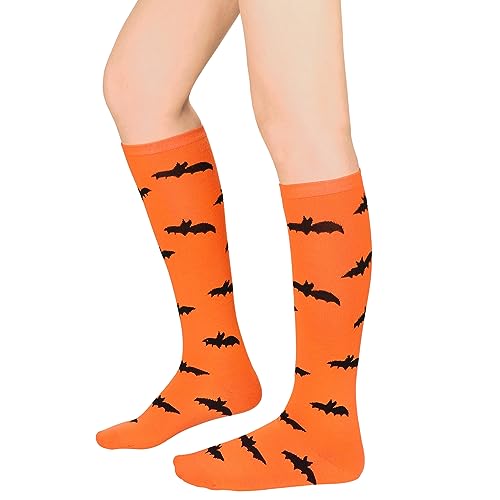 Durio kniestrümpfe Damen streifen Lange Strümpfe warme Winter Hohe socken Bunt Gestreift Knee high socks Mehrfarbig lange socken Orange Fledermäuse Einheitsgröße von Durio