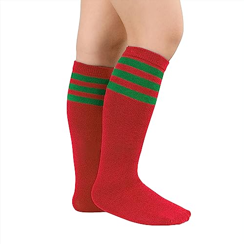 Durio kniestrümpfe kinder Gestreifte Socken schulkind socken Wurzellose Socken sind für Kinder leicht anzuziehen Kinder im Alter von 3-5 Jahren Rot und grün gestreift Einheitsgröße von Durio