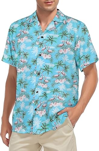 Hawaii Hemd Männer Herren Hemd Kurzarm Sommerhemd Herren Hawaii Hemden Blauer Hintergrund Flamingo M von Durio