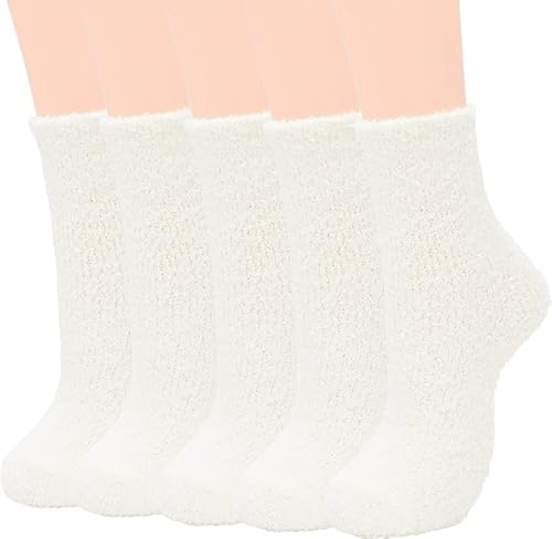 Kuschelsocken Plüsch Socken Flauschige Socken Haussocken Damen Bettsocken Damen Kuschel Socken Flauschige Socken Damen Fluffy Socks Fuzzy Socks 5 Pairs, Fünf Sets Von Cremeweiß, Einheitsgröße von Durio