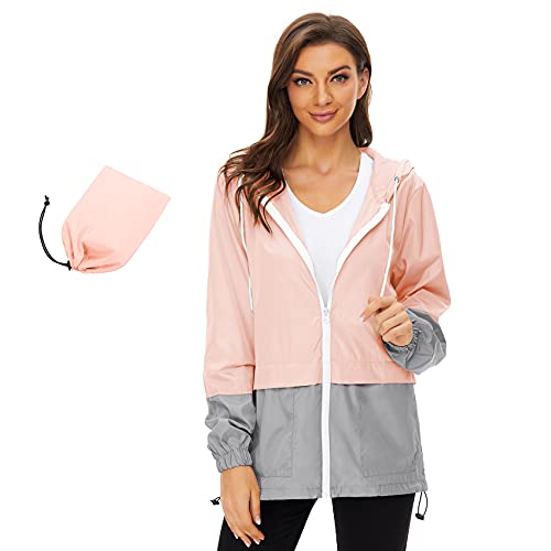 Regenjacke Damen Wasserdicht Atmungsaktiv Windbreaker Mit Kapuze Women Softshelljacke Faltbar Fahrradjacke Erwachsene Regencape Rosa 5XL von Durio