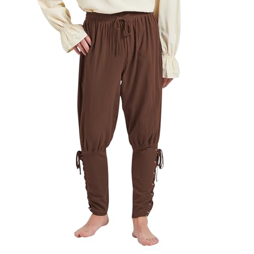 Retro Piraten Schnürhose Hosen Herren Outdoor Hosen Für Herren Piratenkostüm Herren Mittelalter Kleidung Herren Wikinger Kleidung Herren Freizeithose Herren Lang Piratenkostüm Damen Braun M von Durio