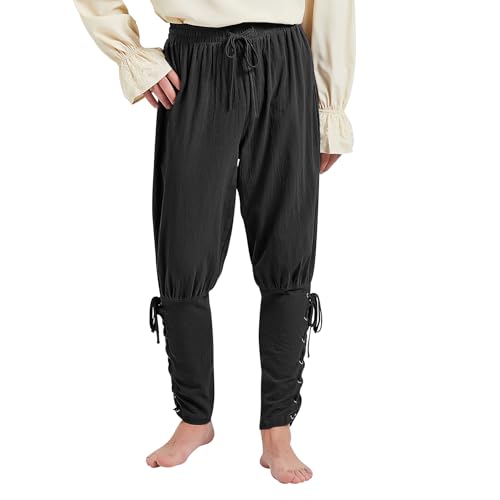 Retro Piraten Schnürhose Hosen Herren Outdoor Hosen Für Herren Piratenkostüm Herren Mittelalter Kleidung Herren Wikinger Kleidung Herren Freizeithose Herren Lang Piratenkostüm Damen Schwarz XL von Durio