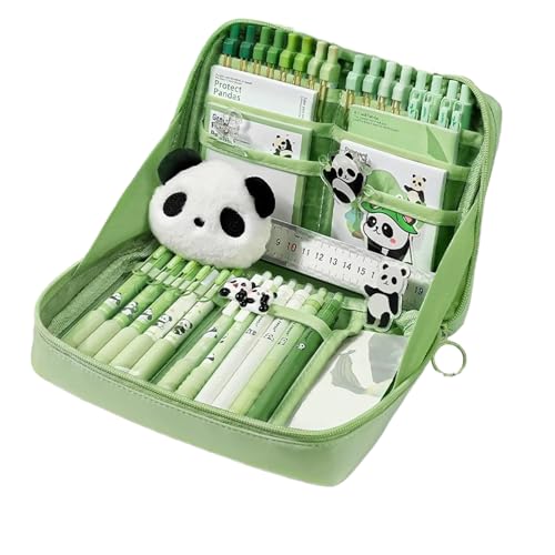 Duroecsain Ästhetisches Schulbedarf-Set | Schreibwaren – Panda-Design mit Post-Its, Broschen, Anhänger und Federmäppchen für Schüler, Jugendliche, Kinder, Mädchen und Garten von Duroecsain
