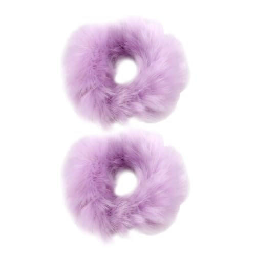 Duroecsain Elastische flauschige Haargummis, künstliche Kaninchenfell-Haargummis, Pferdeschwanzhalter-Haarschmuck für Frauen Mädchen (2 Stück der gleichen Farbe) von Duroecsain