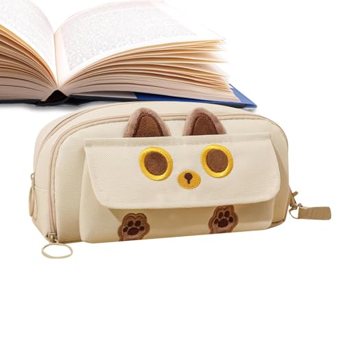 Federmäppchen für Katzen, Federmäppchen mit Katzenmotiv, Bestickt, für Mädchen, Schreibtisch-Organizer, Schreibwarenbox, Tasche, beige, Consulte la descripción, Siehe Beschreibung von Duroecsain