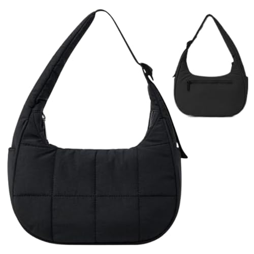 Duroecsain Gesteppte Nylontasche, Crescent Tasche, Nylon, Boho Carryall Underarm Purse für Frauen | Reine Hand Unterarm Partall SOG für, Schwarz , Se référer au descriptif von Duroecsain