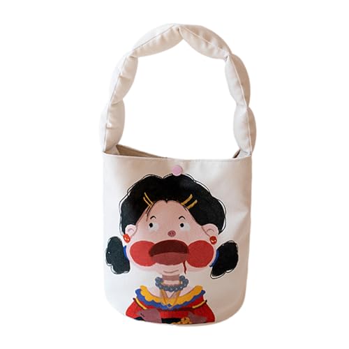 Duroecsain Große Einkaufstasche für Damen, Umhängetasche, große Kapazität mit Cartoon-Mädchen-Design – bedruckte Hobo-Taschen für Damen, gebrochenes weiß, Se référer au descriptif von Duroecsain