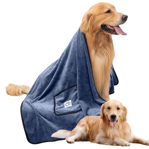 Duroecsain Haustierpflegehandtuch mit Eingrifftaschen, Hundebadetuch, Super saugfähiges Mikrofaser-Badetuch für die Tierpflege, Hunde-Trockentuch, schnell trocknend, für die Reinigung, mittelgroßer von Duroecsain