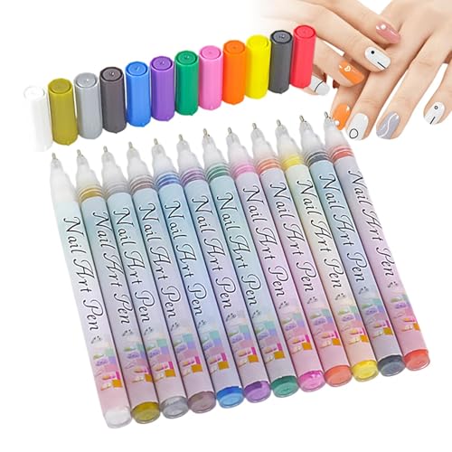 Duroecsain Nagellack-Sets für Frauen, Gel-Nagellack-Set, wasserfeste Acrylnagelstifte in 12 Farben | Top 0,5 mm Zeichenmarkierer von Duroecsain