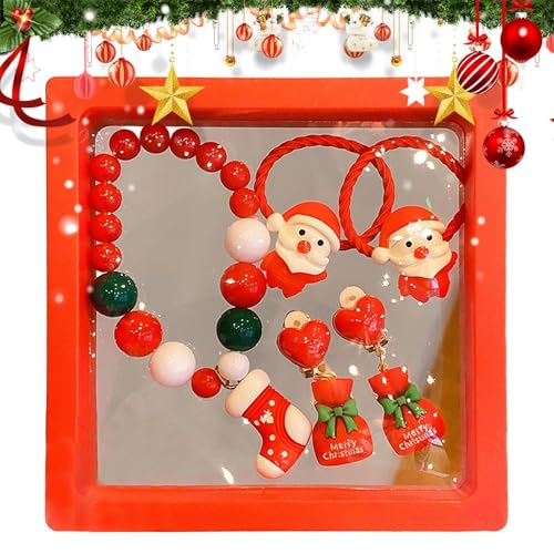 Duroecsain Schmuck für kleine Mädchen, Kinderschmuck | Buntes Weihnachtsbaumschmuck-Set mit Weihnachtsmann-Elk | Set mit Armbändern und Haarschleifen mit Weihnachtsohrklammern Duroecsain Schmuck für kleine Mädchen, Kinderschmuck | Buntes Weihnachtsbaumschmuck-Set mit Weihnachtsmann-Elk | Set mit Armbändern und Haarschleifen mit Weihnachtsohrklammern von Duroecsain
