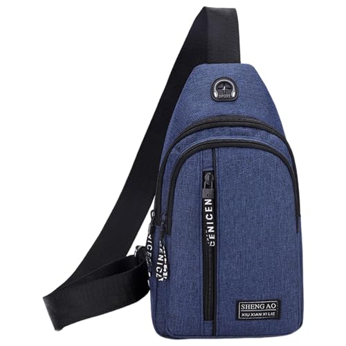 Duroecsain Sling-Rucksack für Herren, Sling-Rucksack, einfache Umhängetasche aus atmungsaktivem Oxford-Stoff | leichte Brusttasche, Business-Rucksack, Reisehandtasche zum Wandern, blau, Se référer au von Duroecsain