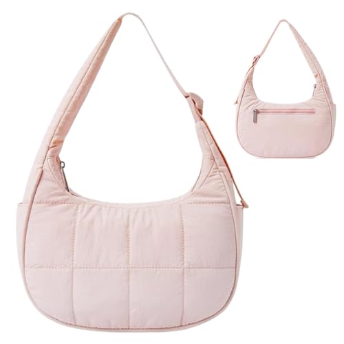 Duroecsain Tasche aus gestepptem Nylon, Crescent Tasche, Boho Carryall Underarm Purse für Frauen | Reine Hand Unterarmtasche PARTALL SOG für, Rosa, Se référer au descriptif von Duroecsain