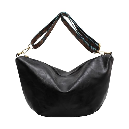 Duroecsain Umhängetasche aus weichem PU-Leder, Tragetasche aus Kunstleder – Retro-Tasche mit großem Fassungsvermögen, verstellbare Umhängetasche für Damen, modischer Look, Schwarz , Se référer au von Duroecsain